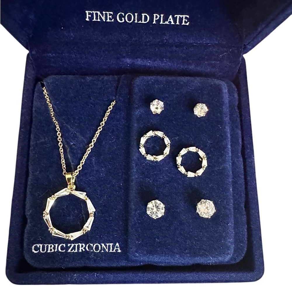 Danecraft Cubic Zirconia Circle Pendant & 3 Pair Stud Earring Set - Picture 10 of 15